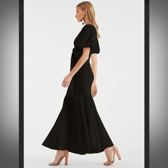 Sachin & Babi Black Camila Crepe Ruched Mermaid Maxi Dress with Puff Sleeve - 0 - Picture 2 of 4